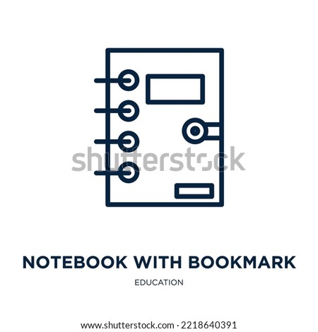 notebook with bookmark icon from education collection. Thin linear notebook with bookmark, notebook, bookmark outline icon isolated on white background. Line vector notebook with bookmark sign, symbol