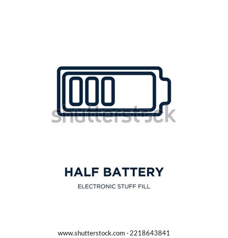 half battery icon from electronic stuff fill collection. Thin linear half battery, half, battery outline icon isolated on white background. Line vector half battery sign, symbol for web and mobile