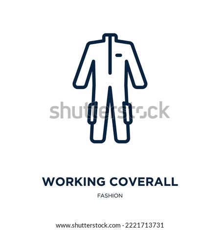 working coverall icon from fashion collection. Thin linear working coverall, safety, worker outline icon isolated on white background. Line vector working coverall sign, symbol for web and mobile