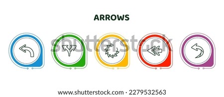 editable thin line icons with infographic template. infographic for arrows concept. included backward, split arrows, loading arrows, rewind, left curve arrow icons.