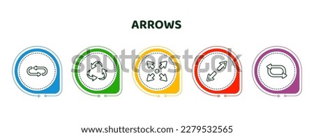 editable thin line icons with infographic template. infographic for arrows concept. included loop arrows, three curved arrows, expand, diagonal, shuffle icons.