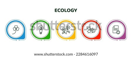 editable thin line icons with infographic template. infographic for ecology concept. included shamrock, green energy, two flowers, eco cell, recycled paper icons.