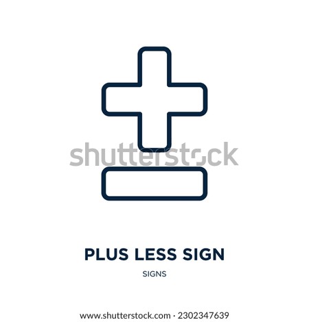 plus less sign icon from signs collection. Thin linear plus less sign, less, plus outline icon isolated on white background. Line vector plus less sign sign, symbol for web and mobile