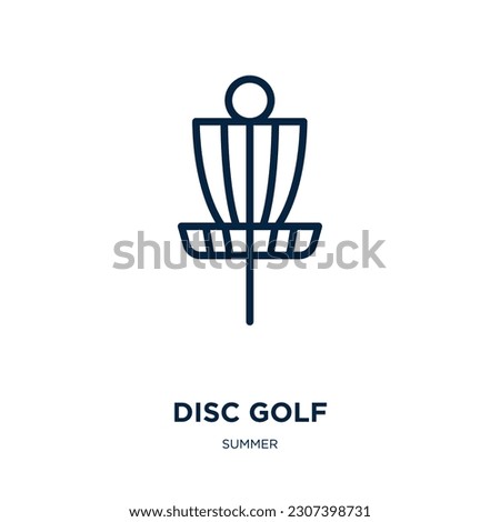 disc golf icon from summer collection. Thin linear disc golf, golf, game outline icon isolated on white background. Line vector disc golf sign, symbol for web and mobile