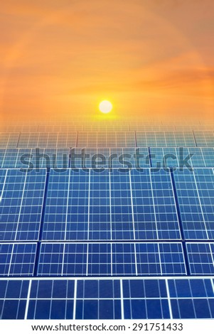 Solar cell panel with sun and sunrise