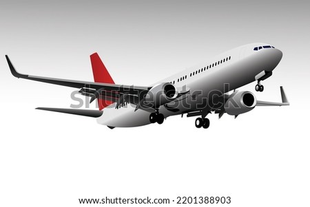 3D White red Abstract Airliner Take Off On White Background. EPS10 Vector
