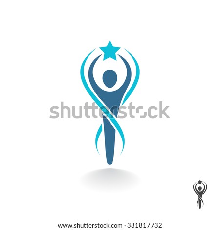 Abstract person holds a star in hand. Stylized athlete figure. Vector logo design template.