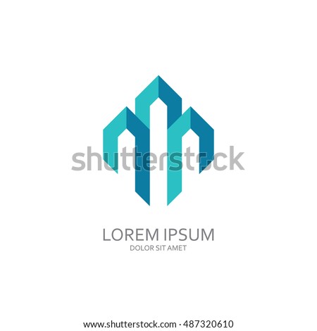 Three buildings directed up. Abstract logo template construction company.