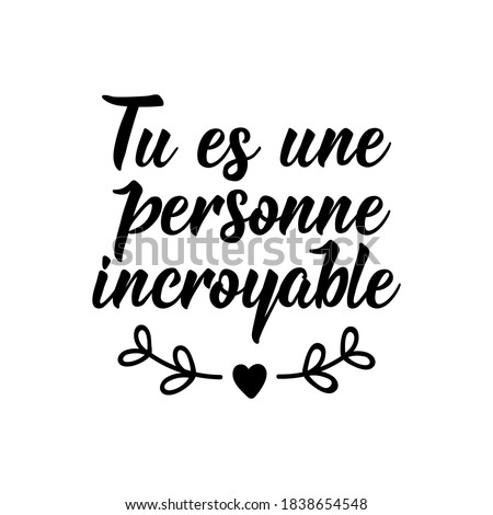 Tu es une personne incroyable. French lettering. Translation from French - You are an amazing person. Element for flyers, banner and posters. Modern calligraphy. Ink illustration