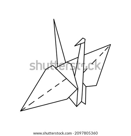 Single hand drawn crane in origami technique. Doodles vector illustration. Home decor elements