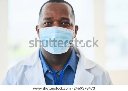 Image, Stock Photo portrait of doctor wearing protective mask and gloves indoors. Corona virus concept