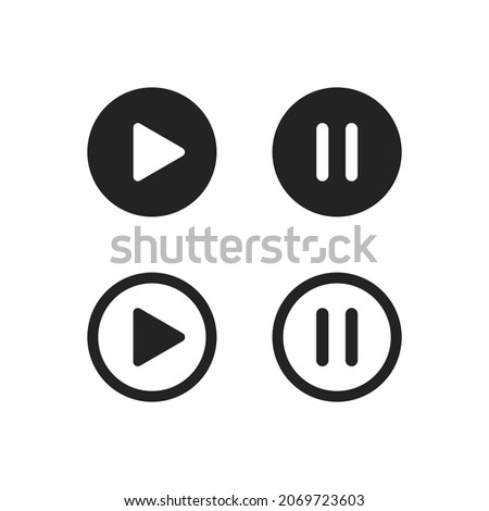 Play and pause icon set. Button for web design. Black flat icon. Click button isolated. Playlist element. Line vector illustration design. EPS10.