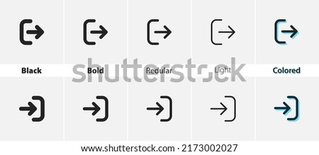 Exit and sign in an icon. Log in and log out vector symbol. Simple account icons. Black, bold, regular, thin, output, and input icon set. EPS10