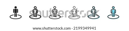 You are here icon. Location vector symbol. Simple outline point person icon. Man here icons set. Men's GPS  black and blue web icons. EPS10