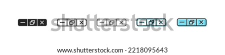 Close, minimize, maximize, icon. Exit vector browser symbol. Simple window bar outline signs. Computer interface element set. Box control web sign. Size, quit, menu, website, flat icons