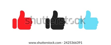 Thumbs up icons. Flat, color, thumbs up set, like button design, thumbs up. Vector icons