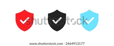 Shield icon set. Protection confirmed icons. Flat style. Vector icons