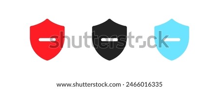 Shield with minus icon set. Flat style. Vector icons