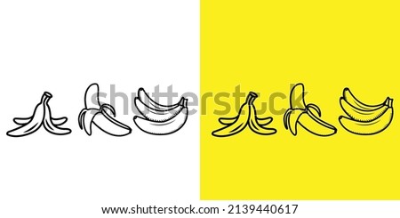 Line Art of Bananas. Single Banana , Half Peeled Banana, group of Banana