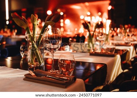 Similar – Image, Stock Photo Served banquet table with elegant decorations and plates with cutlery