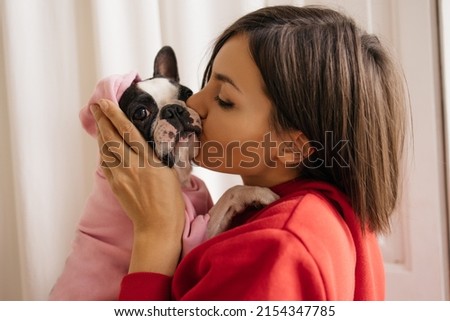 Similar – Image, Stock Photo two French bulldogs going downstairs on walk