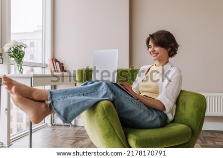 Similar – Image, Stock Photo Young woman at home enjoying music