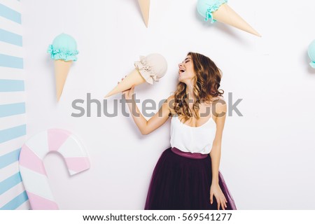 Similar – Image, Stock Photo Funny girl eating cream soup during lunch