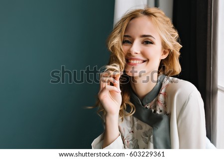 Similar – Image, Stock Photo portrait by the window of doctor woman wearing protective mask and gloves indoors. Corona virus concept