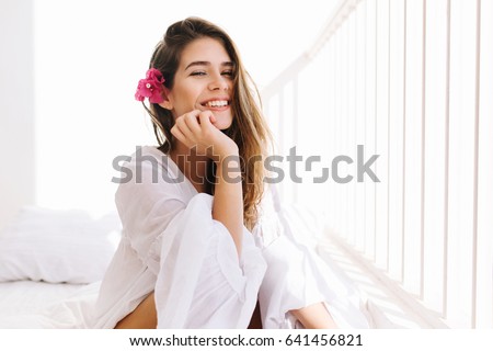 Similar – Image, Stock Photo Gentle woman relaxing in cozy armchair at home