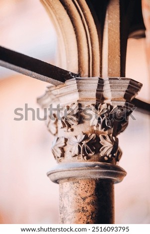 Similar – Image, Stock Photo Sculpted filigrees of a gothic cathedral main tower in black and white