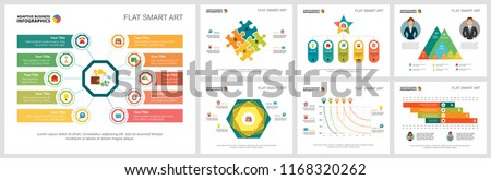 Colorful finance and analysis concept infographic charts set. Business design elements for presentation slide templates. For corporate report, advertising, leaflet layout and poster design.