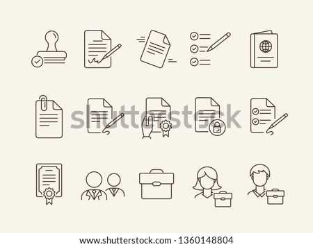 Official line icon set. Stamp, certificate, passport, consultant, businessman. Business concept. Can be used for topics like consulting, lawyer, notary