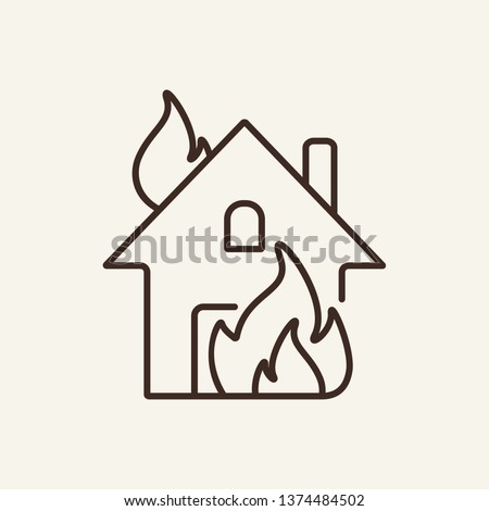 Fire line icon. House building in flames. Insurance concept. Vector illustration can be used for topics like financial security, safety, damage, accident prevention