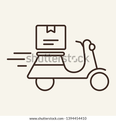 Delivery scooter line icon. Motor bicycle, motion, box, parcel. Delivery concept. Vector illustration can be used for topics like logistics, courier service, order
