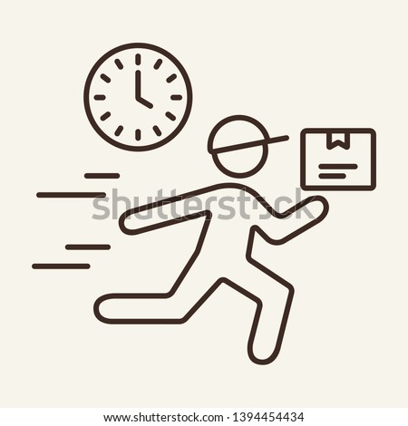 Courier line icon. Man running by clock and carrying box. Delivery concept. Vector illustration can be used for topics like logistics, order, internet store