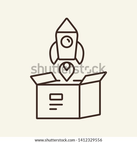 Rocket box line icon. Spaceship getting off package. Startup concept. Vector illustration can be used for topics like new project, launch, business