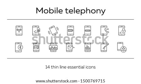 Mobile telephony icons. Set of line icons. Mobile analytics, design app, drawing app. Mobile software concept. Vector illustration can be used for topics like technology, applications, communication