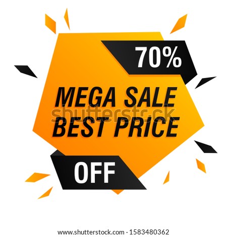 Mega sale best price offer banner design with explosion. Pentagon geometric shape vector illustration. Abstract graphic element with text. Template for promotion poster, advertising label or flyer
