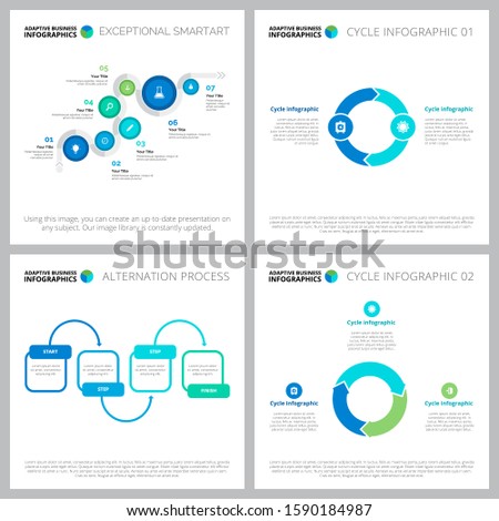 Set of analysis concept infographic charts. Can be used for workflow layout, annual report, presentation slide, web design. Business and accounting concept with process diagram and cycle chart