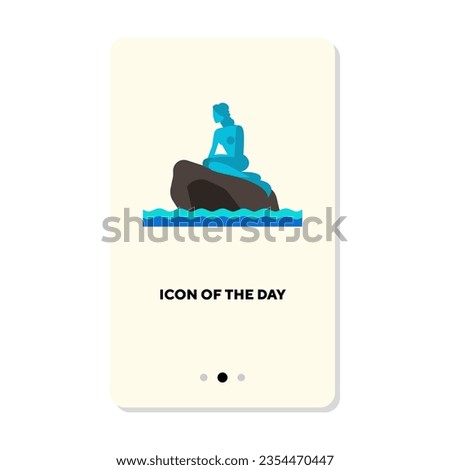 Little Mermaid statue in Copenhagen flat icon. Vertical sign or vector illustration of touristic attraction or national monument element. Tourism, culture, traveling, Denmark for web design and apps