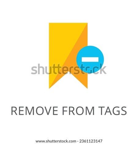 Yellow bookmark with minus sign isolated on white. Colored flat vector icon of removing unnecessary title information from text symbol. Computer and mobile devices interface concept
