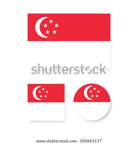 Singapore flags. Vector flat design. Icon for presentation, training, marketing, design, web. Can be used for creative template, logo, sign, craft. Isolated on white background. 