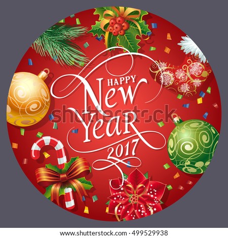 Happy New Year Lettering With Decorations Stock Vector Illustration