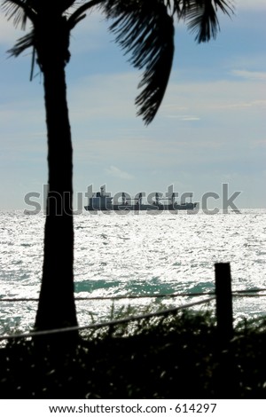 Ship under a palm tree