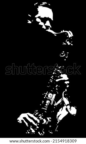 illustration of man playing saxophone on black background