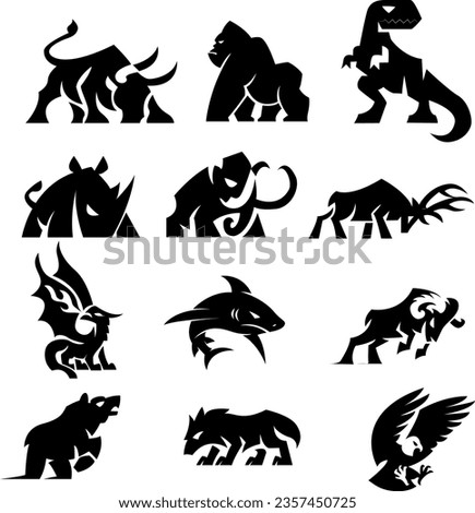stylized animal icons on white background