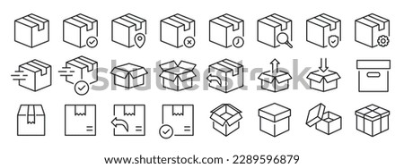 Package, box, cardboard, delivery, parcel thin line icons. For website marketing design, logo, app, template, ui, etc. Vector illustration.