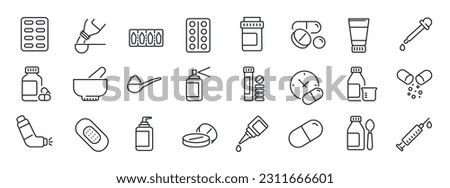 Pharmaceutical dosage thin line icons. For website marketing design, logo, app, template, ui, etc. Vector illustration.