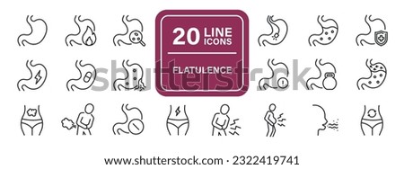 Flatulence, stomach, ache, gastroenteritis line icons. For website marketing design, logo, app, template, ui, etc. Vector illustration.