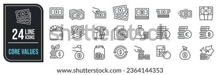 Money simple minimal thin line icons. Related money, coin, crypto, piggybank, cash. Vector illustration. 